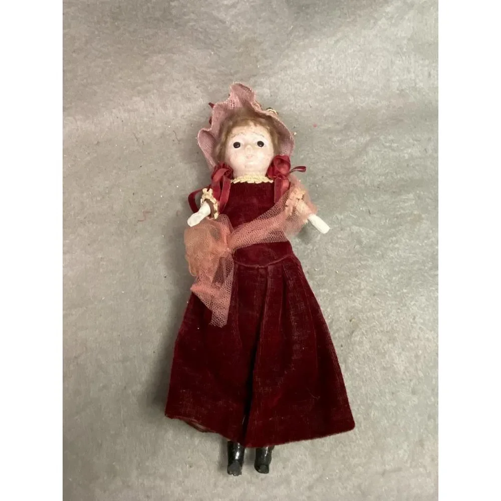 ANTIQUE 10 INCH WAX HEAD LADY‎ DOLL CLOTH BODY PAPER MACHE LEGS WOOD ARMS
